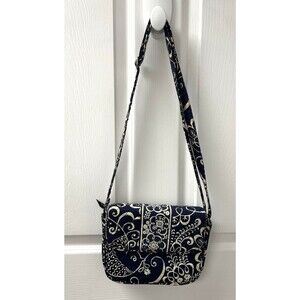 Vera Bradley Crossbody Purse Twirly Birds Navy Ivory  Snap Close Strap